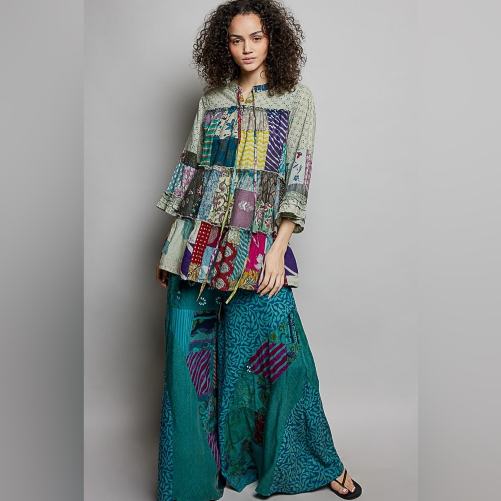 PT30 Patchwork Bohemian Blouse - Multicolor